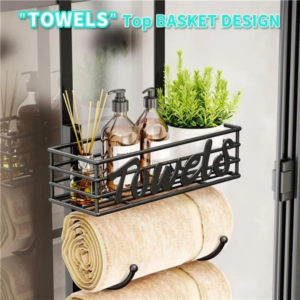 Over Door Towel Rack 6 Tier Bathroom Storage Wall Mount Rolled Towel Organizer